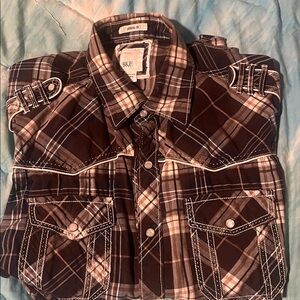 BKE Brown Plaid Button-Up Shirt